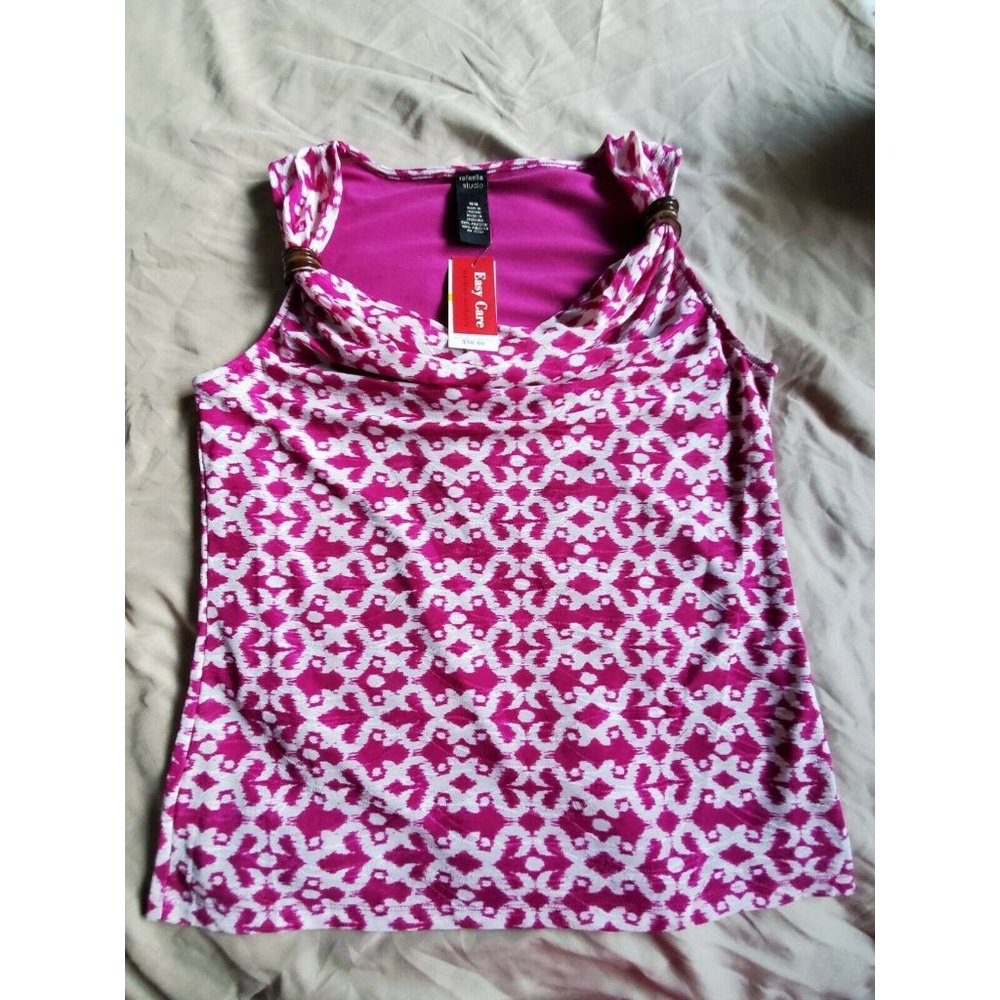 rafaella studio tank lined magenta white polyester